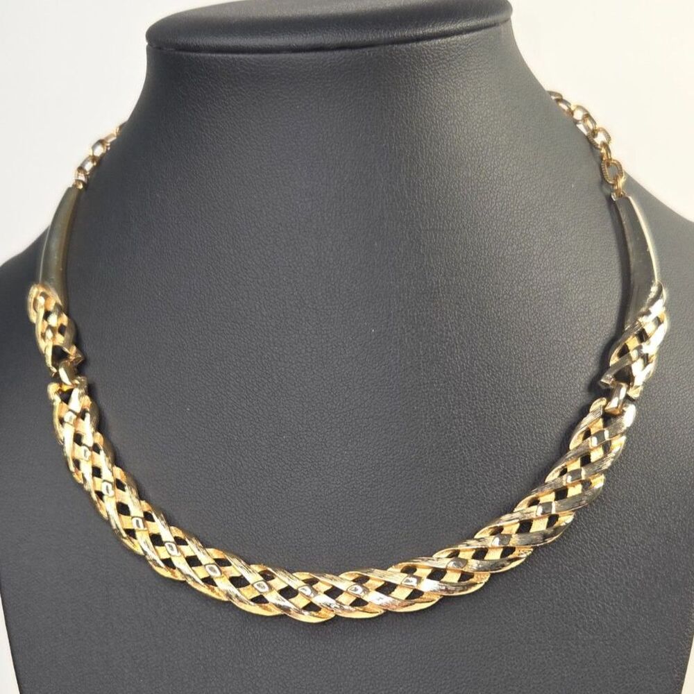 Basketweave Collar Gold Tone Vintage Necklace